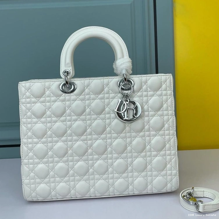 Cheap Lady Bag Cannage Silver Lambskin Dior White Large 0816 Luxury